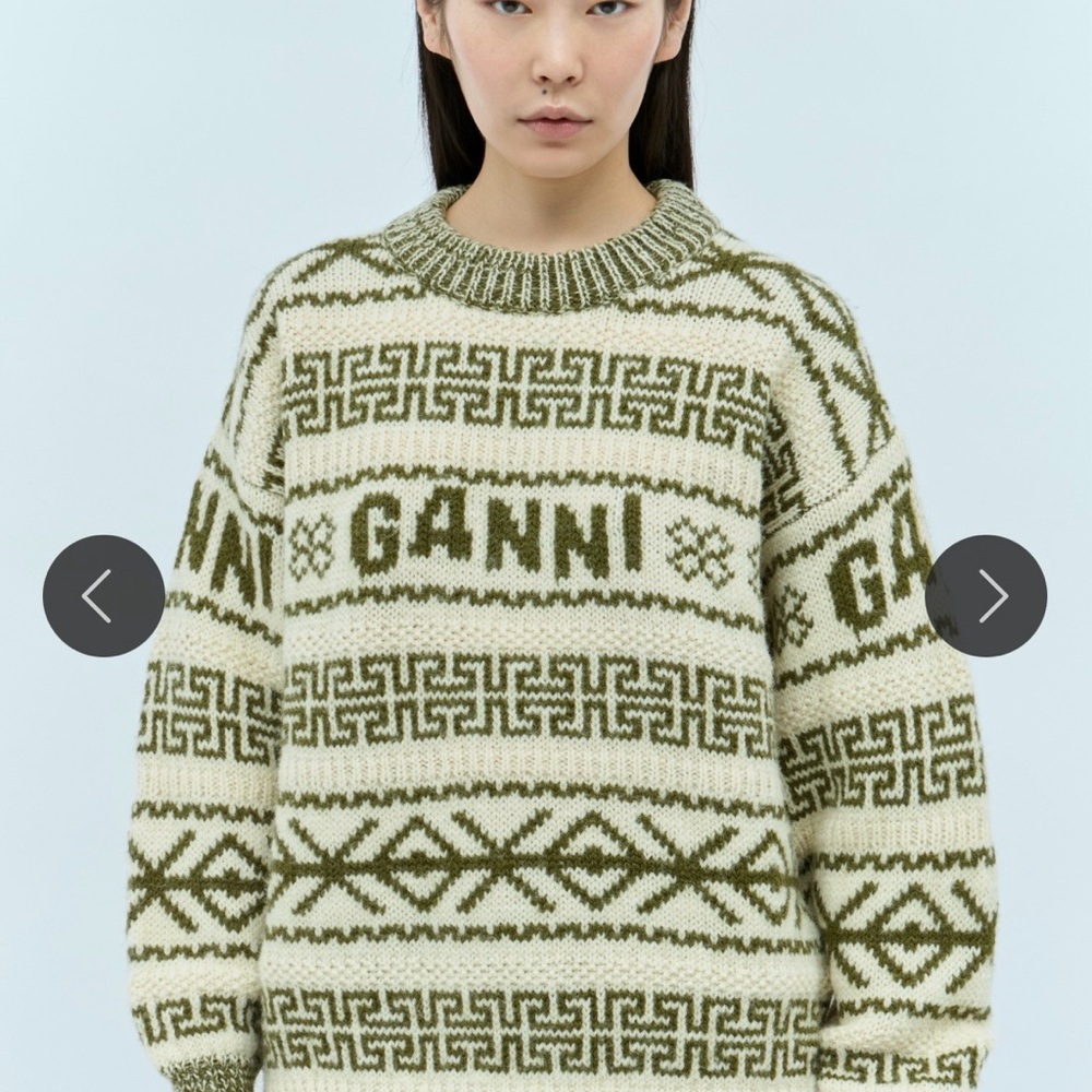GANNI Olive and Cream Knit Sweater - Picture 2 of 7